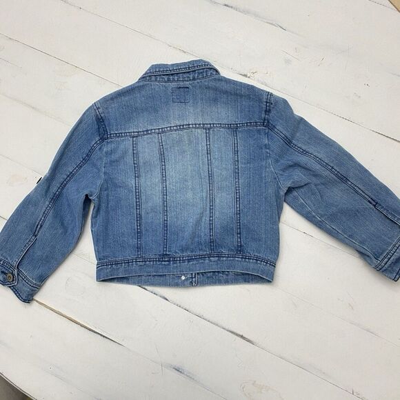 Highway Jeans Denim Jacket Blue Cropped Roll Tab Sleeve Women's Medium Western - Picture 2 of 11